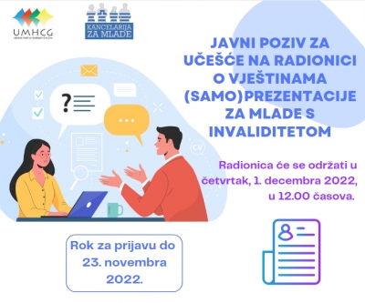 JAVNI POZIV ZA UČEŠĆE NA RADIONICI O VJEŠTINAMA (SAMO) PREZENTACIJE ZA MLADE S INVALIDITETOM