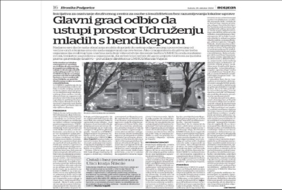Glavni grad odbio da ustupi prostor Udruženju mladih sa hendikepom